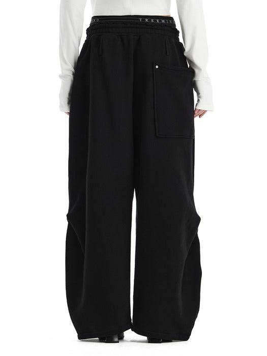 Treemingbird Double Waist Sagging Sweat Pants Black