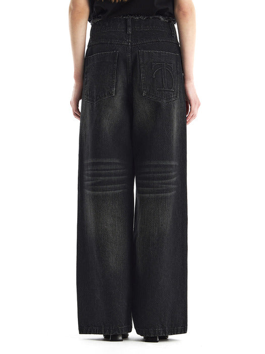 Wconcept_Treemingbird Raw Cut Belt-Line Brushed Denim Pants [ Black ]