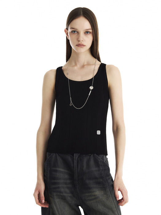 Wconcept_Treemingbird Essential Ribbed Knit Sleeveless Top [ Black ]