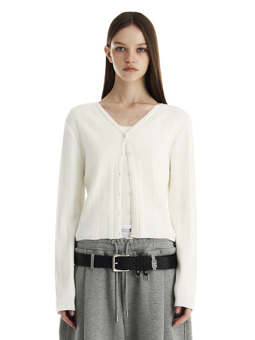 Wconcept_Treemingbird Essential Ribbed V-Neck Knit Cardigan [ Ivory ]