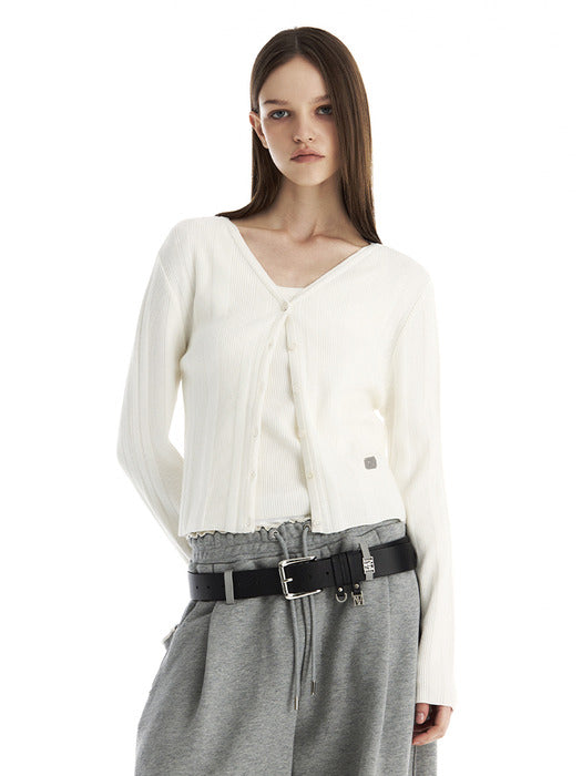 Wconcept_Treemingbird Essential Ribbed V-Neck Knit Cardigan [ Ivory ]
