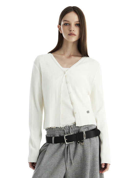 Wconcept_Treemingbird Essential Ribbed V-Neck Knit Cardigan [ Ivory ]
