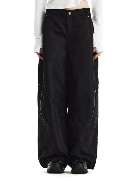 Wconcept_Treemingbird Knee-Zip Nylon pants [ Black ]