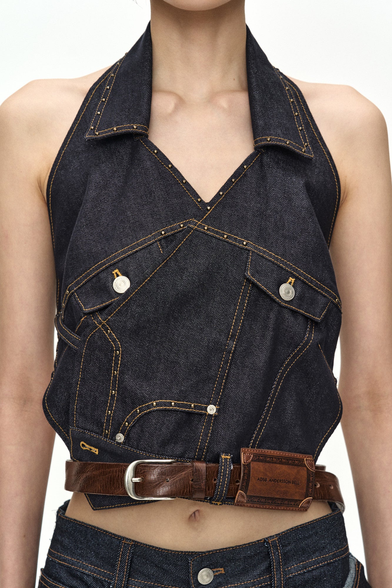 Andersson Bell Upside-Down Indigo Denim Halter Top