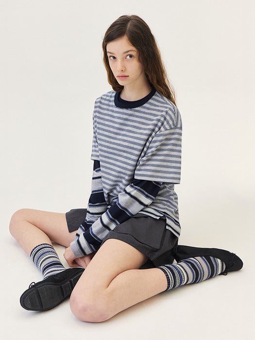 [grove] 26PS GRVR STRIPE SOCKS (NAVY)