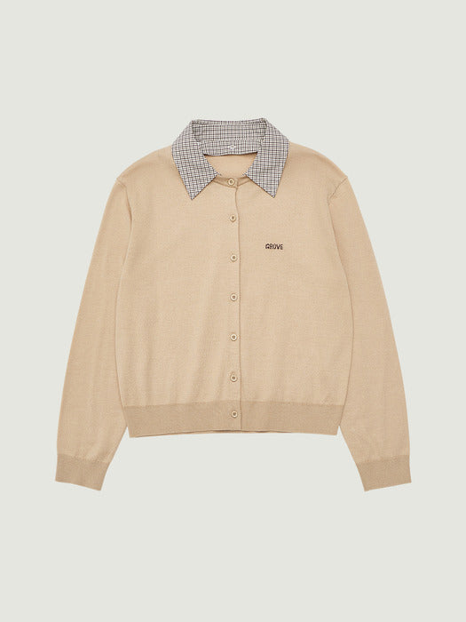 Grove 26Ps Anna Check Collar Cardigan (Beige)