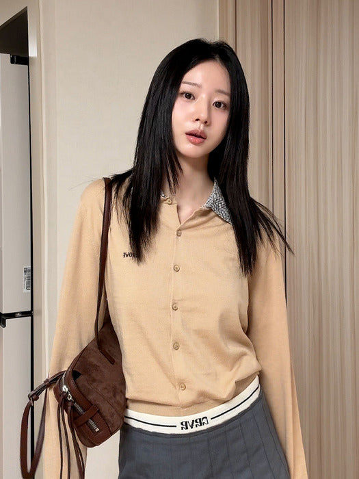 [grove] 26Ps Anna Check Collar Cardigan (Beige)