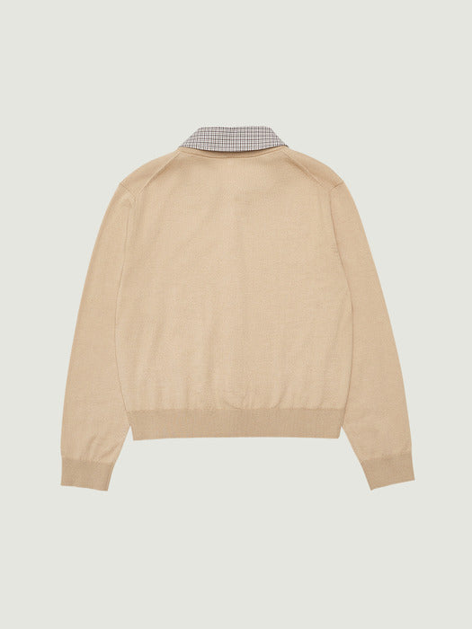 Grove 26Ps Anna Check Collar Cardigan (Beige)