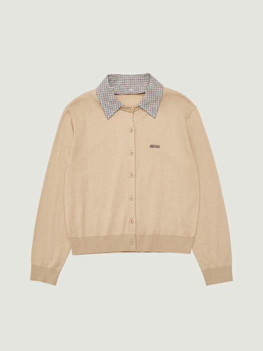 [grove] 26Ps Anna Check Collar Cardigan (Beige)