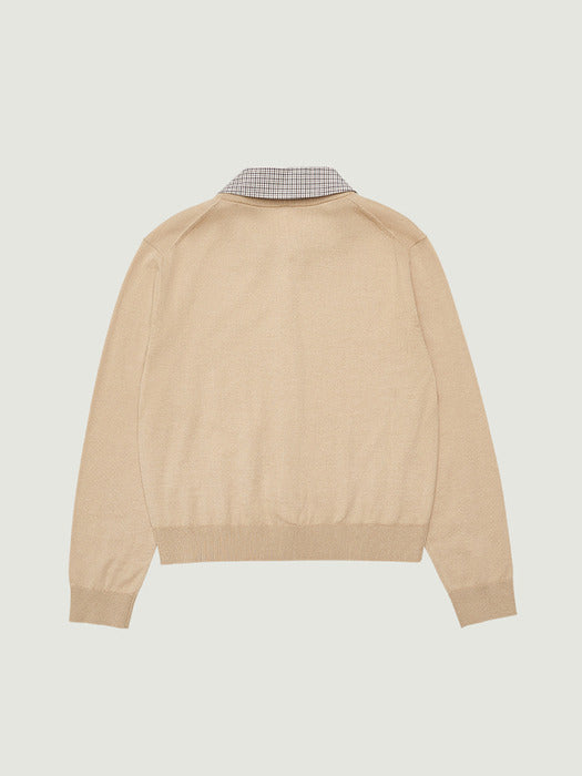 [grove] 26Ps Anna Check Collar Cardigan (Beige)
