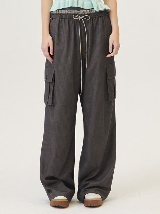 [grove] 26PS LAYER STRIPE CARGO PANTS (BROWN)