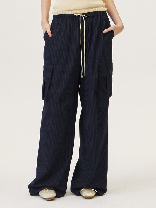 [grove] 26PS LAYER STRIPE CARGO PANTS (NAVY)