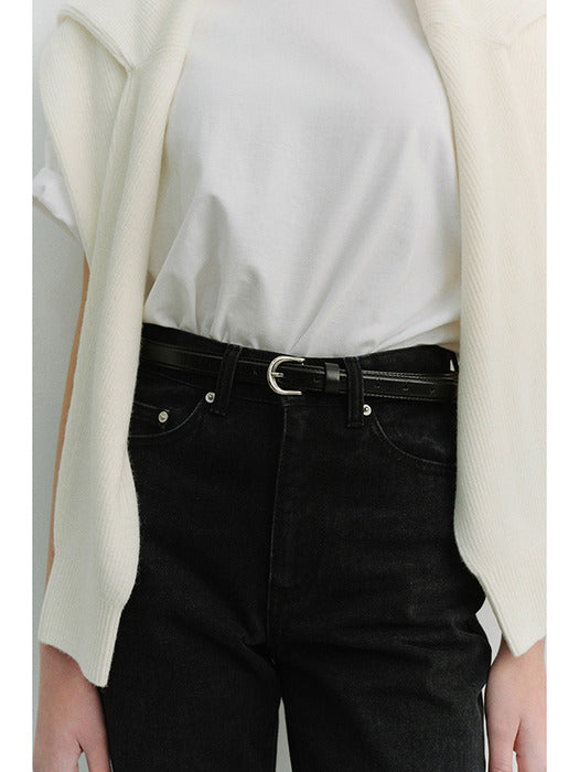 Dunst D-Buckle Slim Leather Belt Black