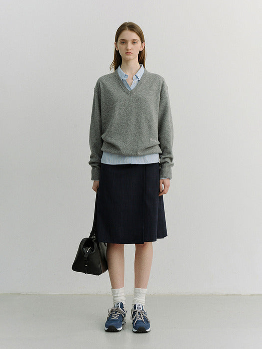 Dunst Pleats Midi Skirt Navy Check