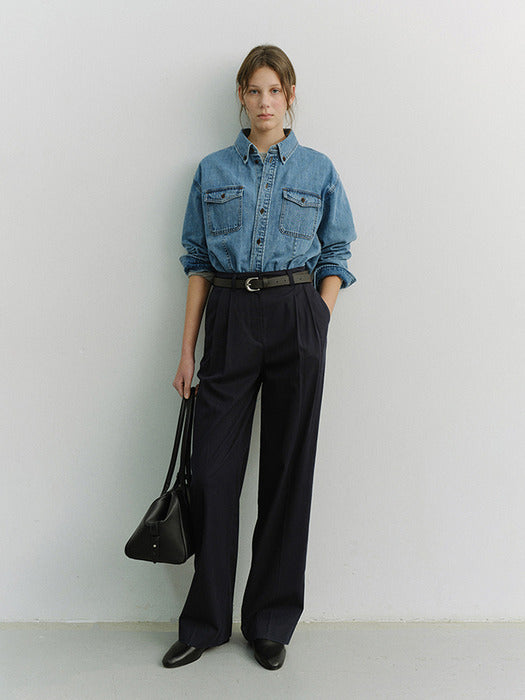 [dunst] DOUBLE PLEATED CHINO SLACKS NAVY_UDPA6A224N2