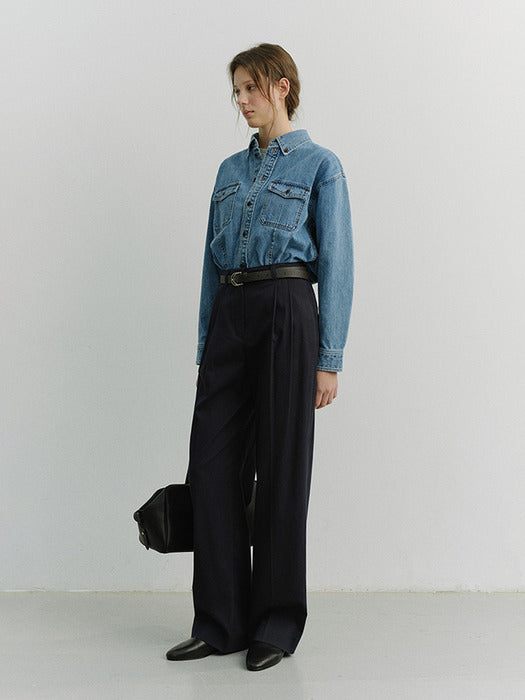 [dunst] DOUBLE PLEATED CHINO SLACKS NAVY_UDPA6A224N2