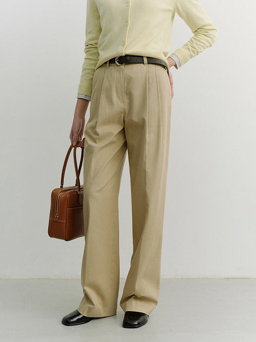 Dunst Double Pleated Chino Slacks Beige