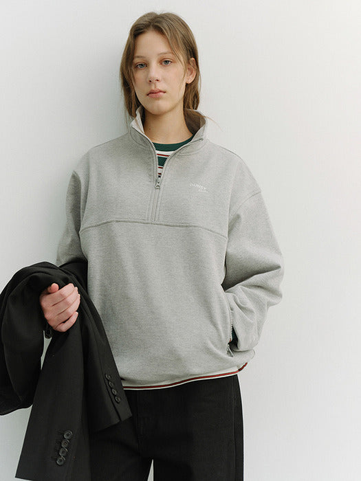 Dunst Unisex Relaxed Half Zip-UP Sweatshirt Melange Grey