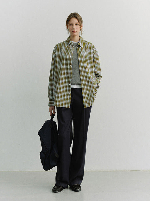 Dunst Unisex Oversized BD Checked Shirt Khaki Green Check