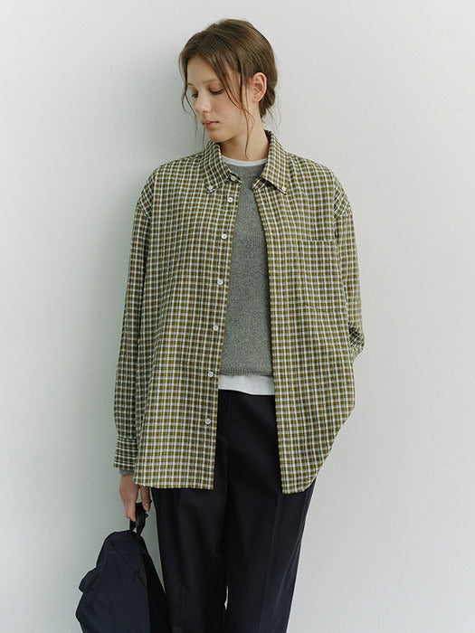 Dunst Unisex Oversized BD Checked Shirt Khaki Green Check