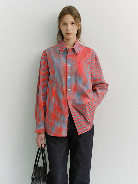 Dunst Unisex Oversized BD Checked Shirt Red Check