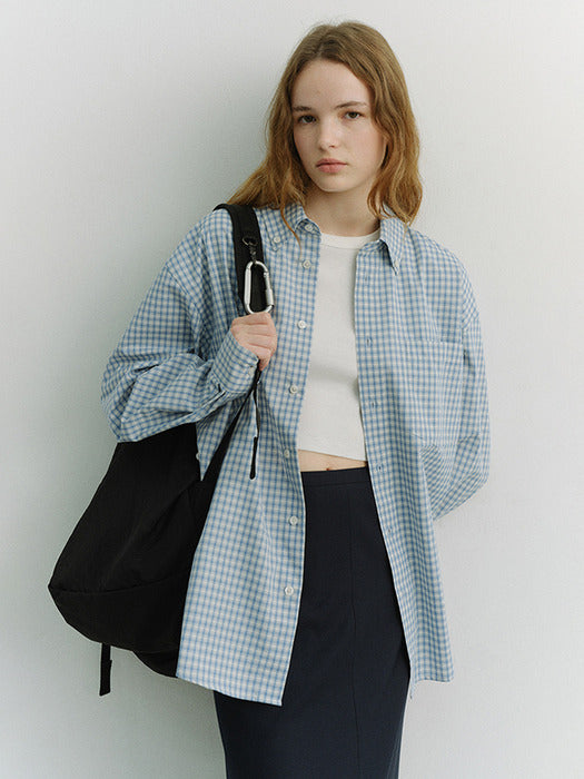 Dunst Unisex Oversized BD Checked Shirt Soft Blue Check