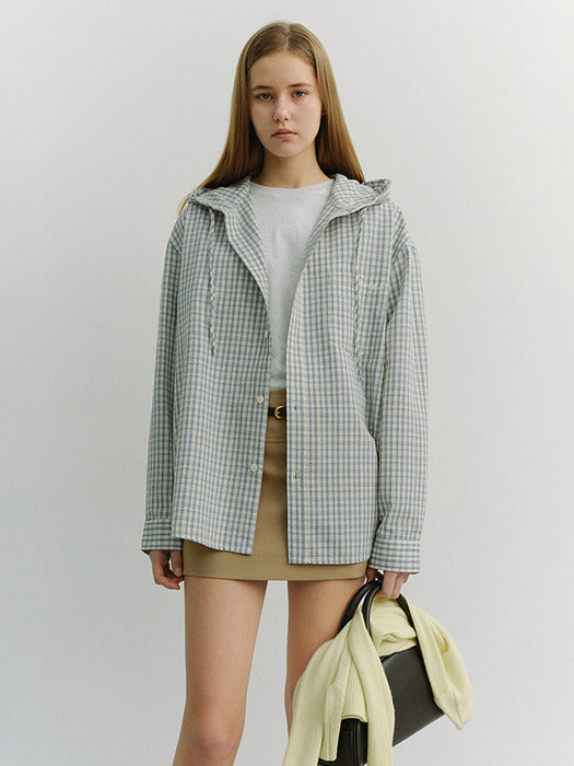 Dunst Unisex Classic Hooded Shirt Cream Check