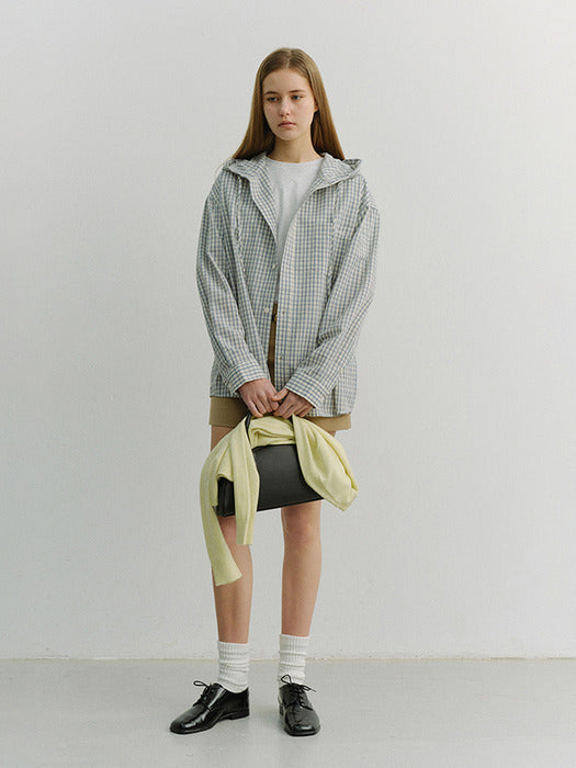 Dunst Unisex Classic Hooded Shirt Cream Check