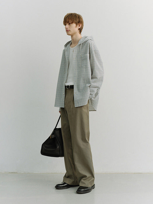 Dunst Unisex Classic Hooded Shirt Cream Check