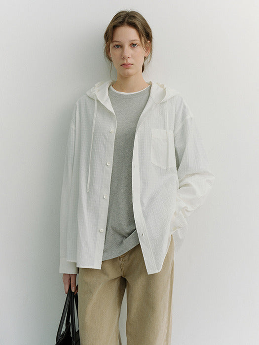 Dunst Unisex Classic Hooded Shirt White Check