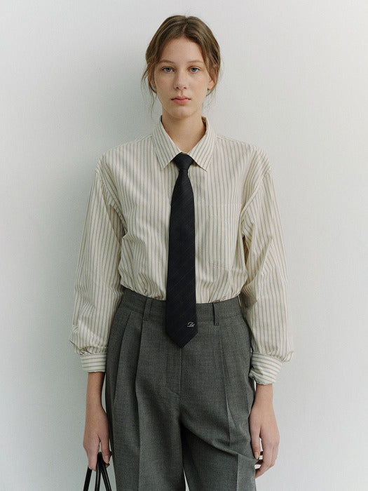 Dunst Unisex 2-Way Oversized Striped Shirt Ivory Stripe
