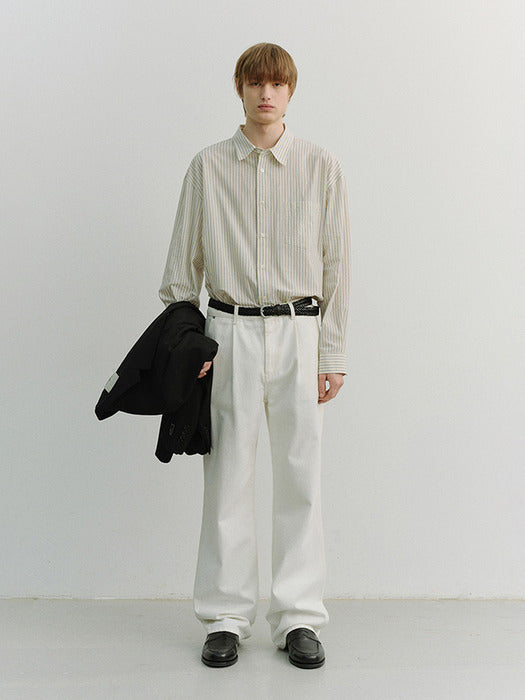Dunst Unisex 2-Way Oversized Striped Shirt Ivory Stripe