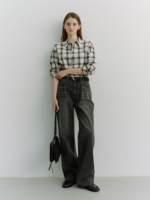 Dunst Unisex 2-Way Oversized Checked Shirt Black Ombre Check