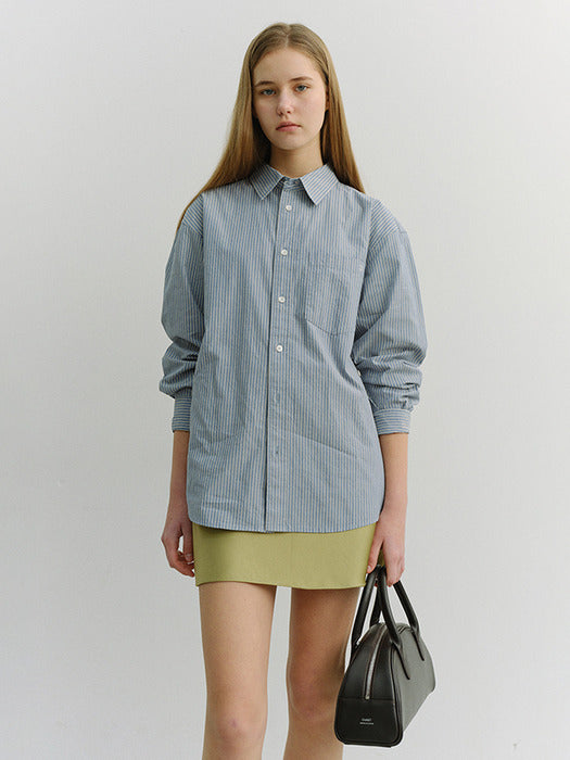 Dunst Unisex 2-Way Oversized Striped Shirt Blue Stripe