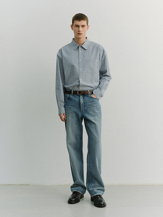 Dunst Unisex 2-Way Oversized Striped Shirt Blue Stripe