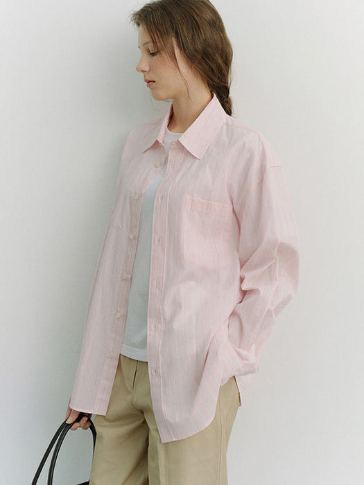 [dunst] UNISEX OVERSIZED STRIPED SHIRT SOFT PINK STRIPE_UDSH6A104P1