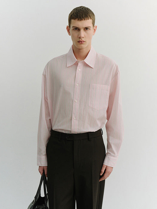 Dunst Unisex Oversized Striped Shirt Soft Pink Stripe