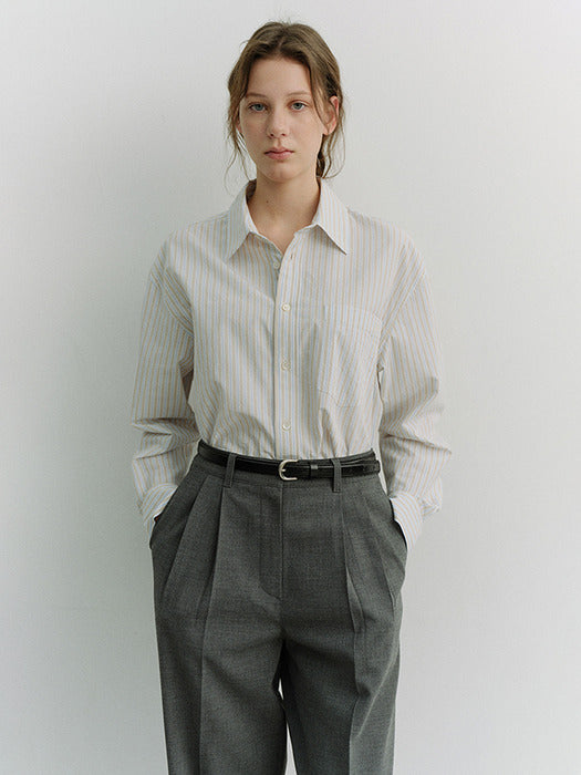 Dunst Unisex Oversized Striped Shirt Beige Stripe