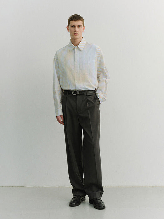 [dunst] UNISEX OVERSIZED STRIPED SHIRT BEIGE STRIPE_UDSH6A104I2