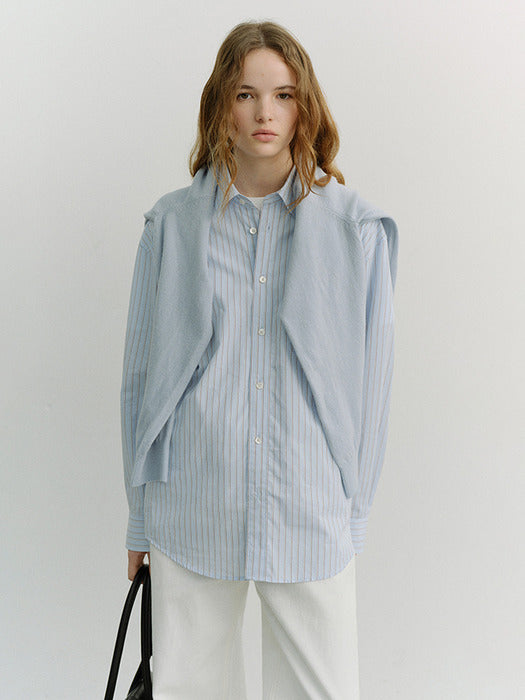 Dunst Unisex Oversized Striped Shirt Sky Blue Stripe