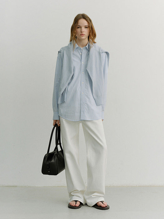 Dunst Unisex Oversized Striped Shirt Sky Blue Stripe