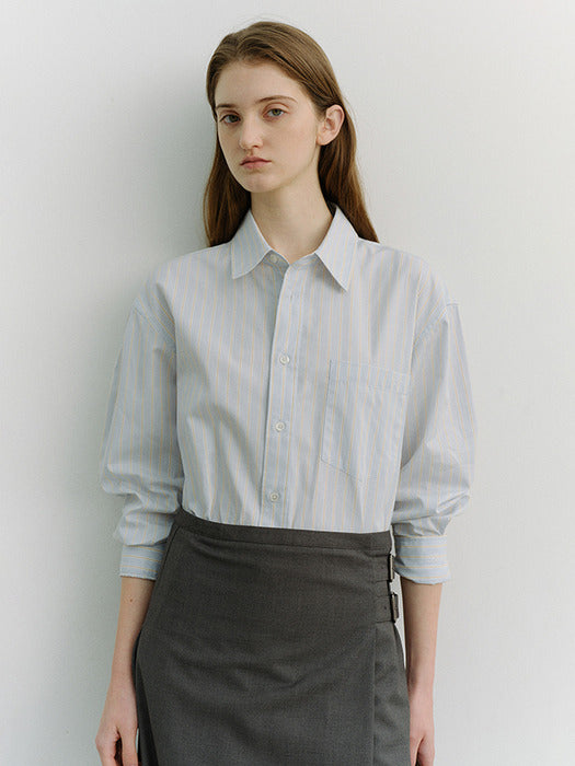 Dunst Unisex Oversized Striped Shirt Misty Blue Stripe