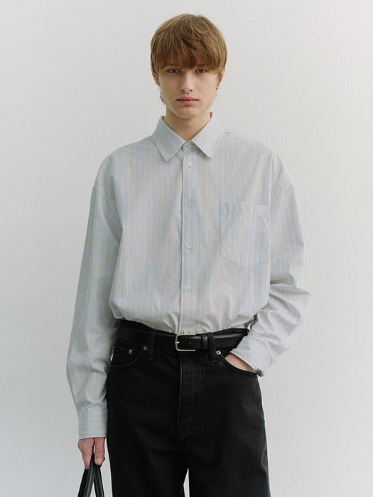 Dunst Unisex Oversized Striped Shirt Misty Blue Stripe
