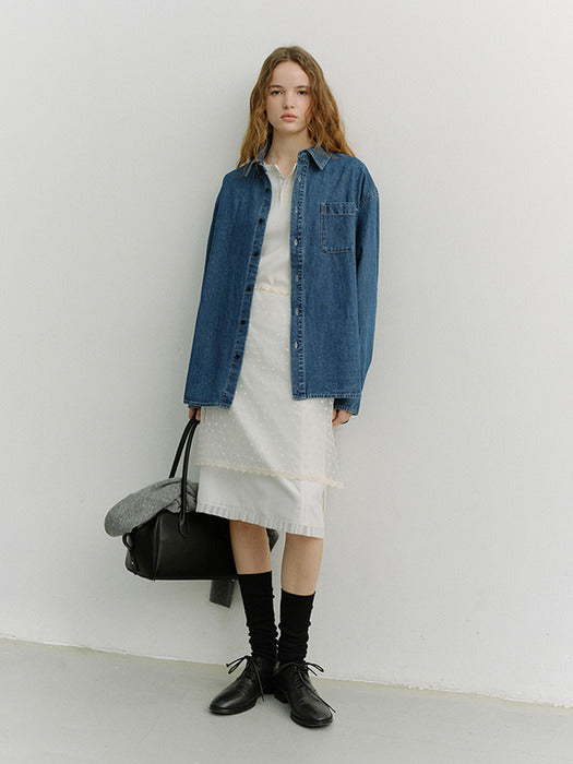 Dunst Unisex Oversized Denim Shirt Classic Blue