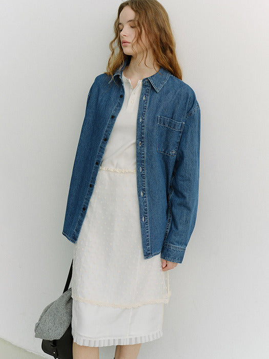 Dunst Unisex Oversized Denim Shirt Classic Blue