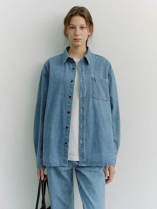Dunst Unisex Oversized Denim Shirt Light Blue