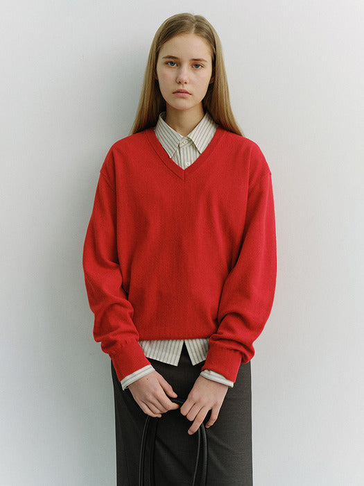 Dunst Unisex Soft V-Neck Sweater Tomato Red