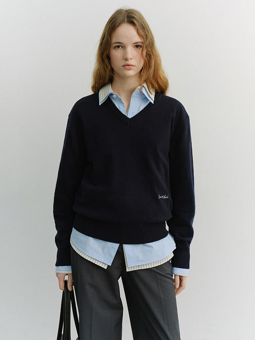 Dunst Unisex Soft V-Neck Sweater French Navy