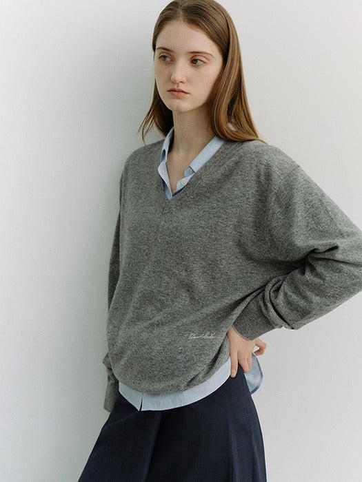 Dunst Unisex Soft V-Neck Sweater Melange Grey