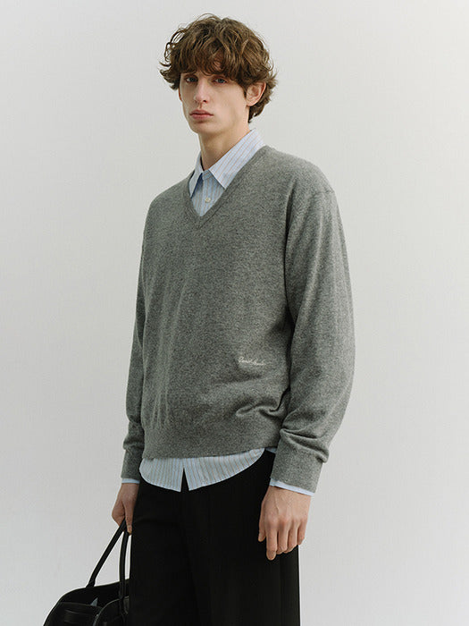 Dunst Unisex Soft V-Neck Sweater Melange Grey